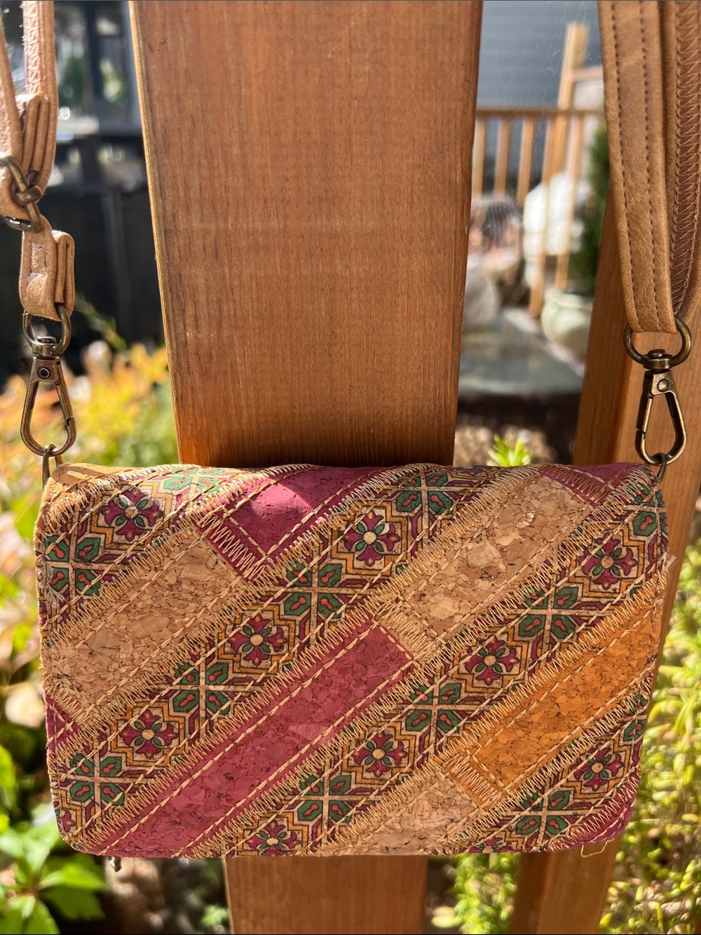 Multi-Pattern Natural Cork Crossbody Phone Wallet Bag - Vegan Boho Purse